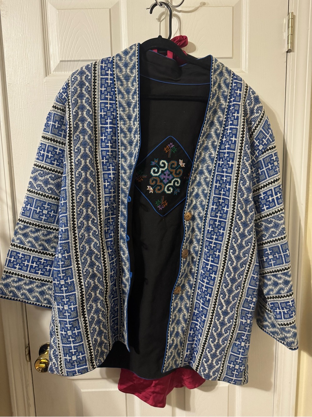 Vintage Hill Tribes Thai Golden Triangle Reversible Embroidered Jacket L/XL - Picture 3 of 8